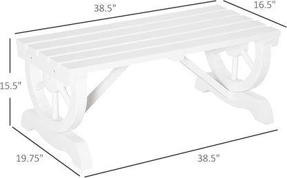 Outsunny 2-Person Wooden Garden Bench, Outdoor Wagon Wheel Porch Bench for Backyard Garden, Support 550 LBS, Rustic Country Style Patio Furniture, White