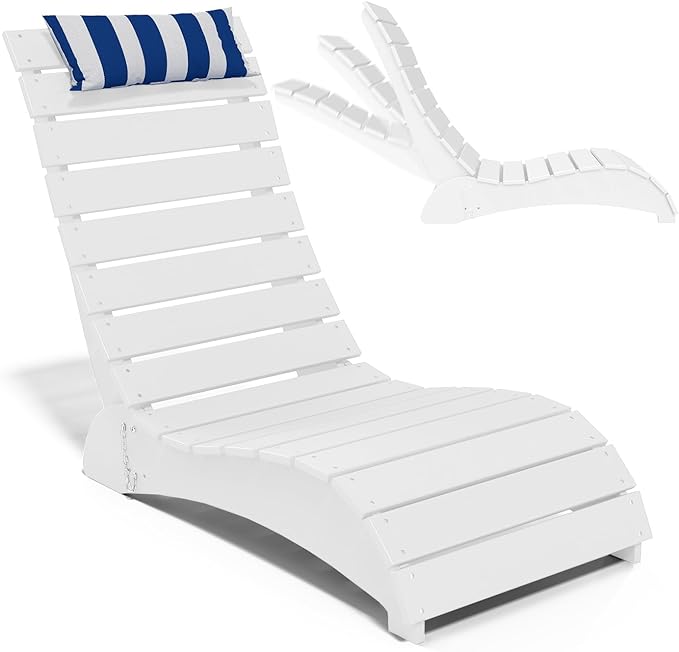 Pool Lounge Chairs, HDPE Adjustable Chaise Chairs with Headrest, Weighted Fade-Resistant Pool Chairs and Lounger for Baja Ledge，Poolside and Deck, White