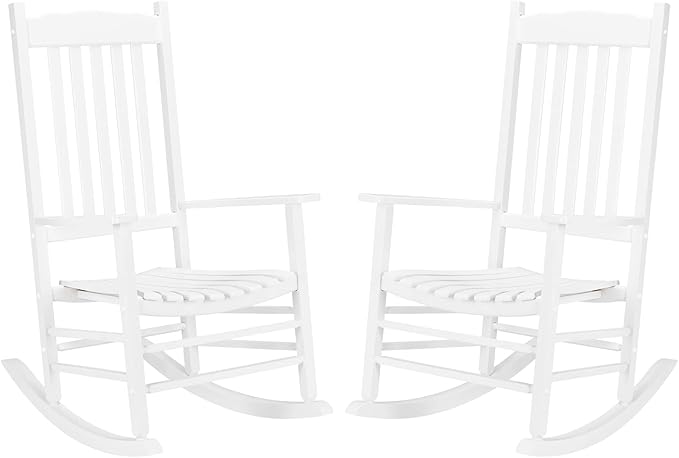 Outdoor Porch Rocker Chairs,Weather Resistant Wood Rocking Chair for Adults,Modern Rocking Accent Chairs,Indoor Outside Furniture Rocker,with Armrest,for Garden Lawn Backyard Poolside Deck (White)