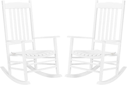 Outdoor Porch Rocker Chairs,Weather Resistant Wood Rocking Chair for Adults,Modern Rocking Accent Chairs,Indoor Outside Furniture Rocker,with Armrest,for Garden Lawn Backyard Poolside Deck (White)