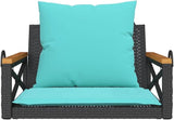 Patio Swing Bench Black and Blue with Removable Cushions and Hammock Style Seat for Outdoor Relaxation and Garden Decor - Photo 5