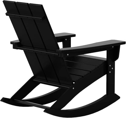 WestinTrends Ashore Patio Rocking Chair, All Weather Poly Lumber Plank Adirondack Rocker Chair, Modern Farmhouse Black Rocking Chairs for Porch Garden Backyard and Indoor