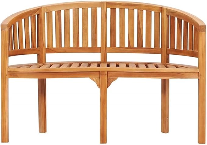 Pemberly Row 47.2" Teak Wood Garden Bench, Natural Finish, Crescent Design, Seats 2, Durable Outdoor Furniture for Patios, Gardens, Terraces, Easy Maintenance, 33.86" H x 20.5" W x 47.24" D