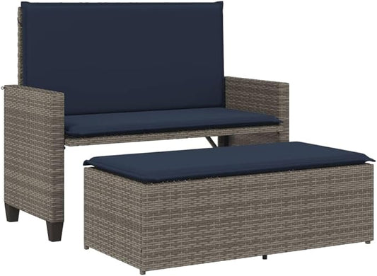 Patio Bench Gray PE Rattan Compact Outdoor Benches Yard Bench for Courtyard Lawn