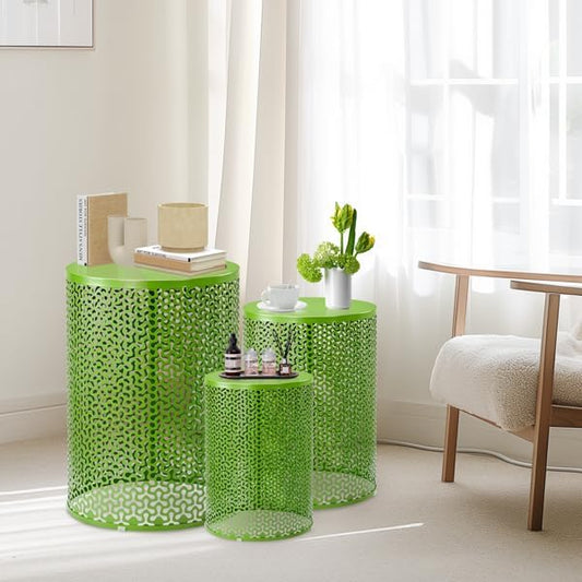 Outdoor Side Table Set of 3, Nesting Coffee End Tables Indoor, Lightweight Patio Furniture for Balcony, Garden,Coffee Table for Indoor, Plant Stand Outdoor,12", 14", 16" H (Dark Green)
