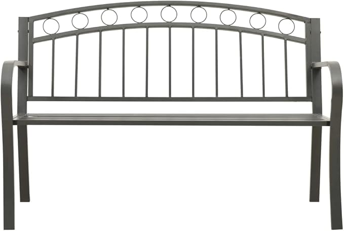 Garden Bench Grey Powder-Coated Steel Garden Seating Patio Bench for Lawn 125 cm / 3-Seater Tough