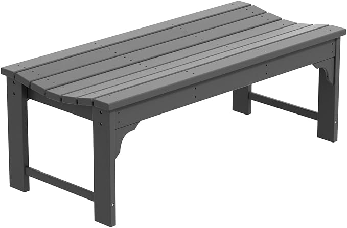 WO Home Furniture Outdoor 46" Backless HDPE Adirondack Bench, Poly Lumber Seat for Patio, Backyard, Balcony, All Weather Resistant with UV Protection, Gray
