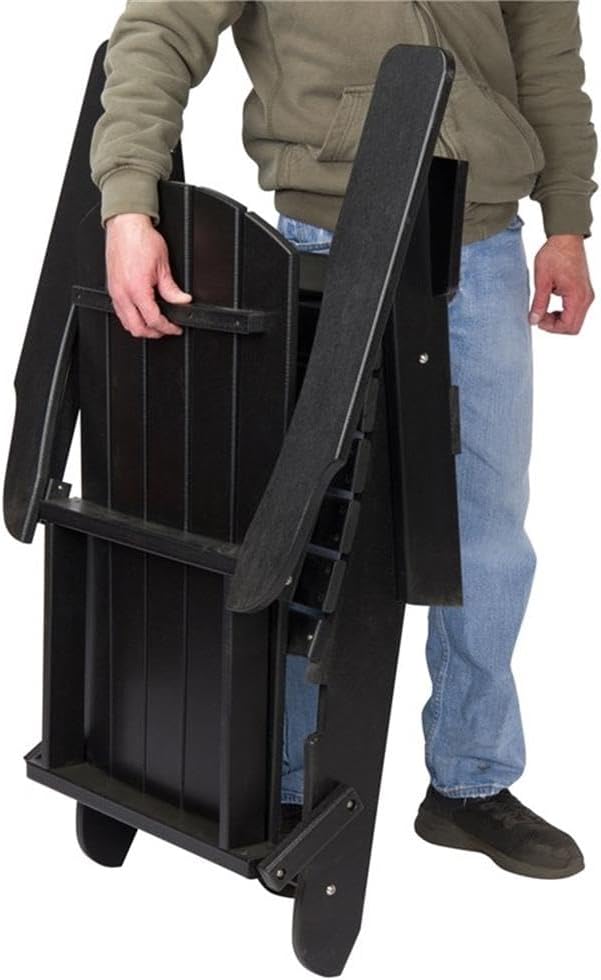 Pemberly Row Folding Adirondack Chair, 37"H x 29"W x 32"D, All-Weather Resin, Black Finish, HDPE Plastic, UV-Protected, Scratch-Resistant, Indoor/Outdoor Use, Porch, Patio, Backyard, Garden Seating