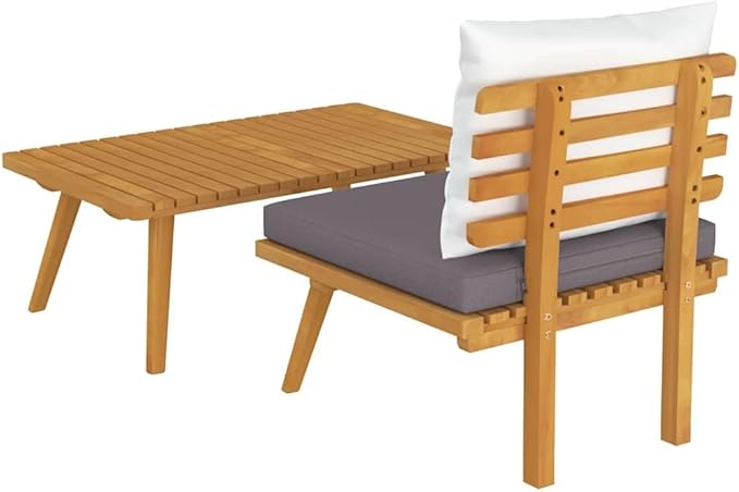 2-Piece Corner Garden Lounge Set with Dark Gray Cushions, Solid Acacia Wood Frame, Rustic Outdoor Furniture for Patio - Photo 6