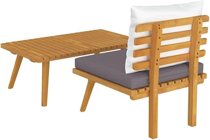 Dark Gray Solid Acacia Wood Medium Modular Garden Lounge Set 2 Piece, Weather-Resistant Outdoor Patio Furniture with Comfortable Cushions for Balcony Conservatory Sunroom,