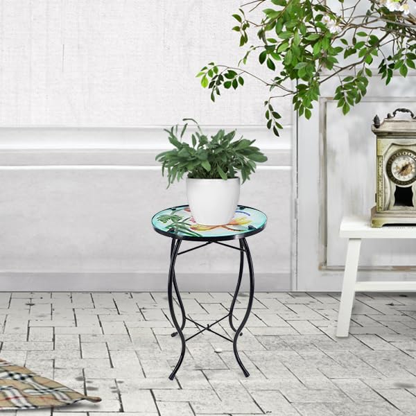 12 Inch Round Dragonfly Glass Side Table, Patio Small Table, Outdoor Side Table, Outdoor Bar Table - Photo 5