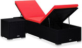 Sun Lounger with Cushion and Tea Table Poly Rattan Red Beach Chair Patio Chaise Lounge for Yard Balcony - Photo 2