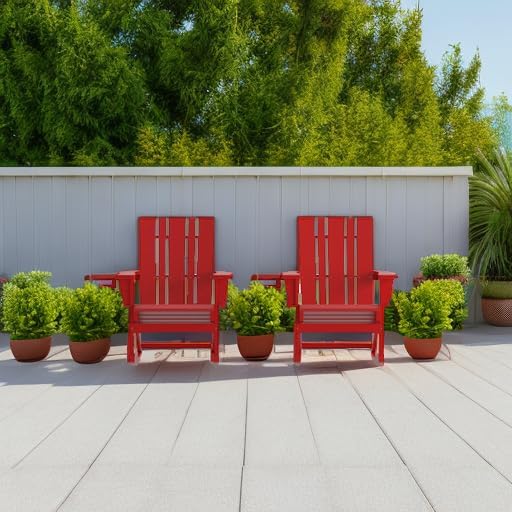 Flash Furniture Halifax Adirondack Rocking Chairs with Cup Holder, Weather Resistant Poly Resin Adirondack Rocking Chairs, Set of 2, Red