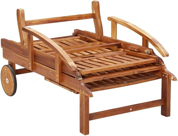 2-pc Acacia Sun Lounger Set, Adjustable Back/Footrest, Wheels, Brown - Photo 9