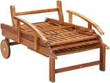 2-pc Acacia Sun Lounger Set, Adjustable Back/Footrest, Wheels, Brown - Photo 9