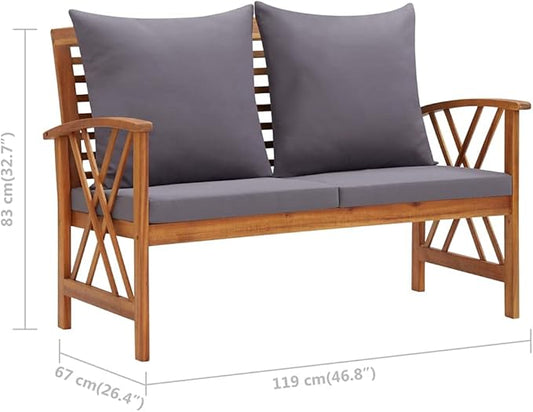 (Fast Delivery) Patio Garden Bench,Outdoor Benches,for Patio Porch Backyard Park Outside Decor Furniture Patio Bench with Cushions 46.9" Solid Acacia Wood