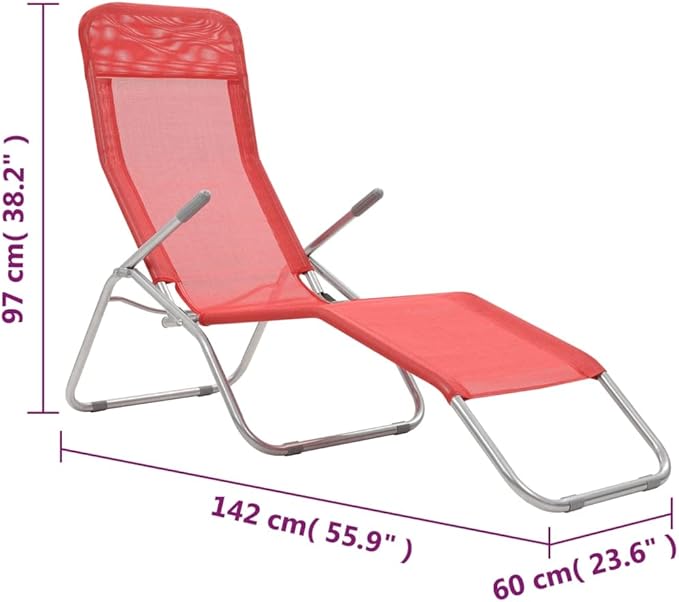 Red Folding Sunlounger 2-Pack, 24"x56" Textilene Chaise, Steel Frame, Adjustable, Beach Patio Garden Camping - Photo 2
