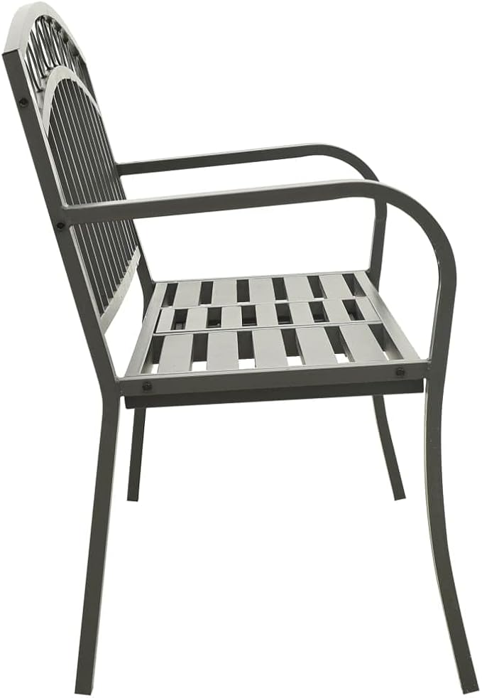 Patio Bench with a Table,Outdoor Garden Benches,Chairs with Armrests for Park, Yard, Porch, Lawn, Balcony, Backyard, Seat Furniture,49.2" Steel Gray