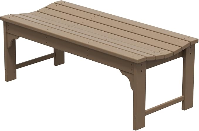 WO Home Furniture Outdoor 46" Backless HDPE Adirondack Bench, Poly Lumber Seat for Patio, Backyard, Balcony, All Weather Resistant with UV Protection, Weatherwood