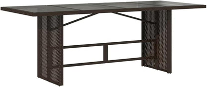 vidaXL Patio Table with Glass top Brown Poly Rattan
