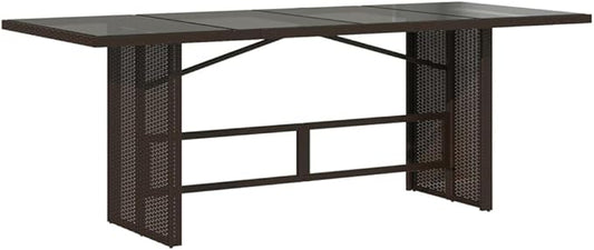 vidaXL Patio Table with Glass top Brown Poly Rattan