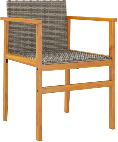 Patio Chairs 2 pcs Gray Poly Rattan&Solid Wood Sillas para Patio Lawn Chairs for Dining Table Garden Chair for Picnic Study Courtyard Living Room