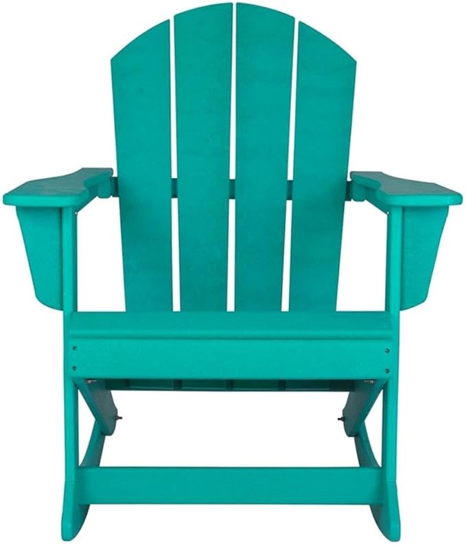 Costaelm Outdoor Adirondack Chair, All Weather Resistant Classic Balcony Chair and Fire Pit Chairs, Adirondack Plastic Outdoor Porch Furniture Rocking Chair High Back HDPE Poly Lumber, Turquoise