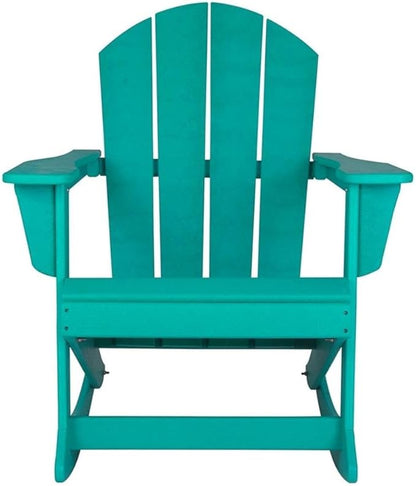 Costaelm Outdoor Adirondack Chair, All Weather Resistant Classic Balcony Chair and Fire Pit Chairs, Adirondack Plastic Outdoor Porch Furniture Rocking Chair High Back HDPE Poly Lumber, Turquoise