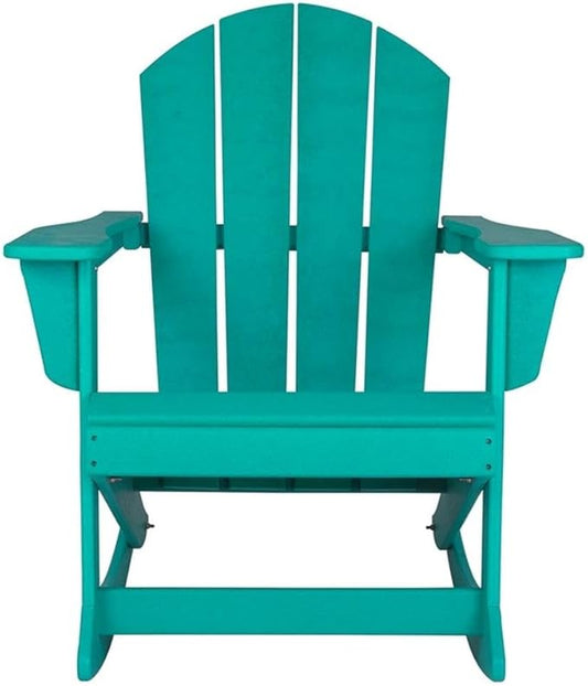 Costaelm Outdoor Adirondack Chair, All Weather Resistant Classic Balcony Chair and Fire Pit Chairs, Adirondack Plastic Outdoor Porch Furniture Rocking Chair High Back HDPE Poly Lumber, Turquoise