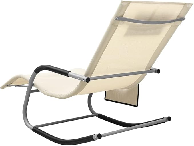 Sun Lounger Outdoor Chaise Lounge Textilene Cream & Gray 22.44 KG Powder-Coated Steel Frame with Pillow & Side Bag for - Photo 5
