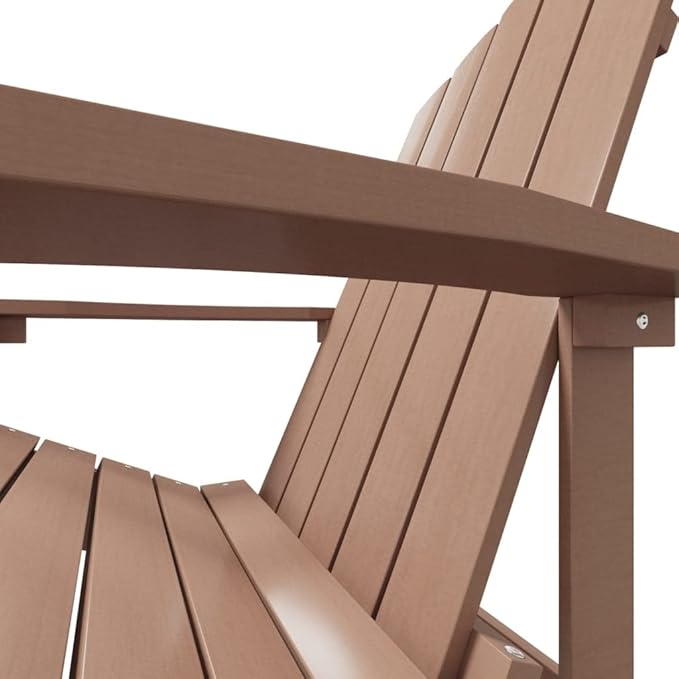 Brown HDPE Adirondack Garden Chair with Detachable Footstool for Patio, Outdoor Relaxation - Photo 7