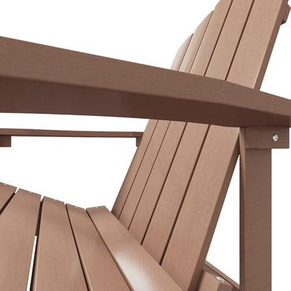Brown HDPE Adirondack Garden Chair with Detachable Footstool for Outdoor Patio Balcony Relaxation Durable UV Resistant