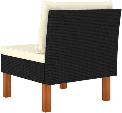 2-Piece Outdoor Sofa, 25.4x28.3x26.4 in, Black PE Rattan, Adjustable Armrest, All-Weather Cushions, Patio Balcony Garden