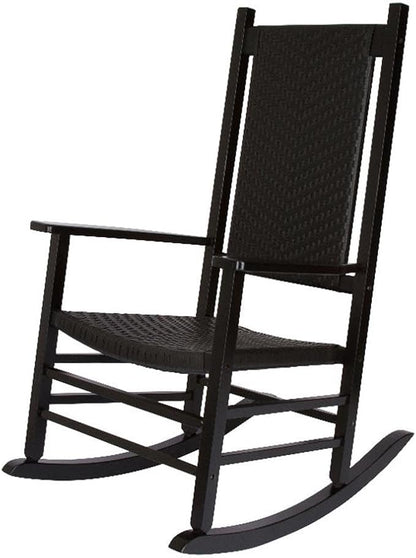 Pemberly Row Traditional Hardwood Patio Porch Rocker, Black Finish, 45.25" H x 27" W x 34" D, Durable Kiln-Dried Wood with Ergonomic Seat, High Back, Indoor/Outdoor Comfortable Seating