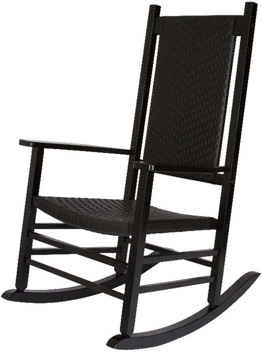 Pemberly Row Traditional Hardwood Patio Porch Rocker, Black Finish, 45.25" H x 27" W x 34" D, Durable Kiln-Dried Wood with Ergonomic Seat, High Back, Indoor/Outdoor Comfortable Seating