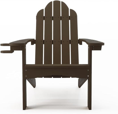 LUE BONA HDPS Adirondack Chairs Set of 8, Fire Pit Outdoor Chair Weather Resistant with Cup Holder, Modern Plastic Chair Plastic for Patio, Deck, Proch, 350LBS, Dark Brown