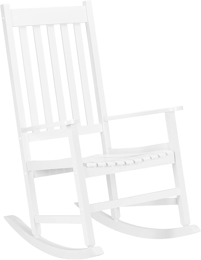 VINGLI Wood Rocking Chairs Relaxing Rocker Real Wood High Back Seat for Deck, Garden, Backyard, Porch, Indoor or Outdoor Use, White