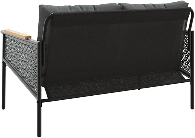 116 cm Black Patio Outdoor Sofa Bench with Anthracite Cushions, Modern Steel Frame - Photo 7
