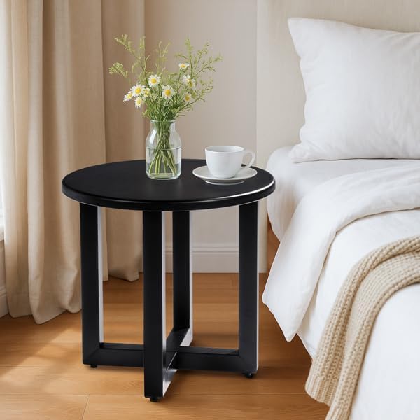 46" Outdoor Round Side Table, Black Metal Patio Coffee Table, All-Weather Garden Bistro Table for Poolside, Balcony & Deck, Round Side Table Outdoor Patio Furniture Metal Coffee Table Garden Bistro