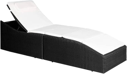 Black Cream Sunlounger Outdoor Chaise Lounge 24.4x75.6x37.4 in Foldable PE Rattan Patio Tanning Chair for Poolside Garden Balcony
