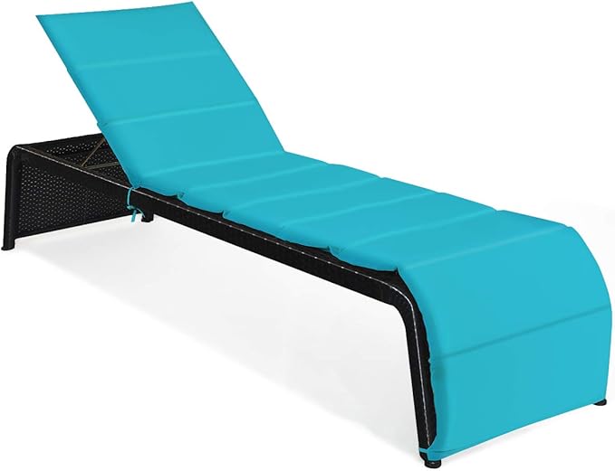 COSTWAY Patio Rattan Lounge Chair Cushioned Chaise Recliner Chair with Adjustable Back Garden Backyard Poolside - Photo 1