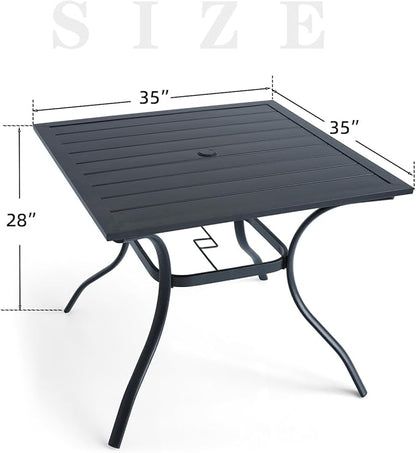 Patio Dining Square Table Outdoor Steel Table with Umbrella Hole 35" x 35" x 28" - Black