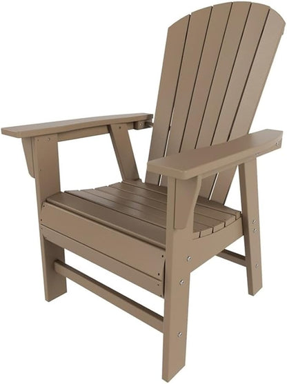 Costaelm Outdoor Adirondack Chair, HDPE Patio Balcony Chairs, Portside Seashell Nautical Curveback Adirondack Chair and Fire Pit Chairs, Weathered Wood