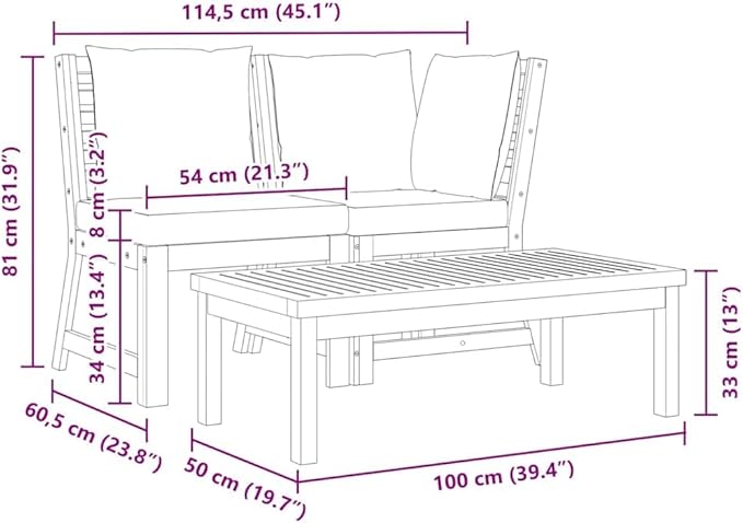 Dark Grey Solid Acacia Wood 3-Piece Garden Lounge Set with Modular Corner Sofa Middle Sofa and Coffee Table for Patio - Photo 2