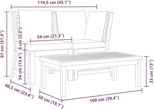 Dark Grey Solid Acacia Wood 3-Piece Garden Lounge Set with Modular Corner Sofa Middle Sofa and Coffee Table for Patio Balcony Outdoor Seating Comfortable Durable Easy Clean