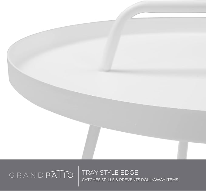 Grand patio Outdoor Side Table with Handle, Small Portable End Table, 17-in Round Side Table, White