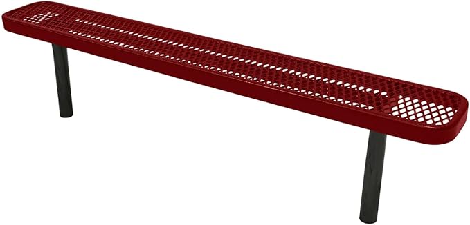 COATEDOUTDOORFURNITURE Heavy-Duty Outdoor Bench Thermoplastic Coated, Expanded Metal, Commercial-Grade Seating, Made in America (Inground Without Back, 6 Ft, Textured Burgundy)