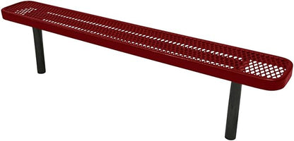 COATEDOUTDOORFURNITURE Heavy-Duty Outdoor Bench Thermoplastic Coated, Expanded Metal, Commercial-Grade Seating, Made in America (Inground Without Back, 6 Ft, Textured Burgundy)