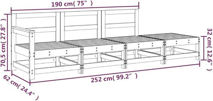 Rustic Modular Garden Outdoor Sectional Sofa Solid Pine Wood 25.9x24.4x27.8 in Brown Patio Lounge Set for Balcony Deck Backyard Seating