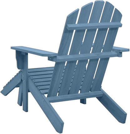 vidaXL Solid Fir Wood Adirondack Patio Chair with Detachable Ottoman, Weather-, Easy Maintenance, Comfortable Ergonomic Design, Stylish Blue